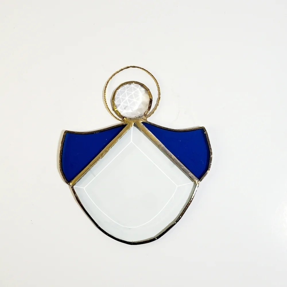 VINTAGE STAINED GLASS Guardian Angel Suncatcher with Beveled Edge Hand Soldered